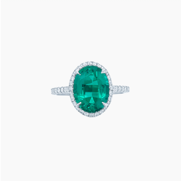 The Emerald Oval Halo & Pavé Ring