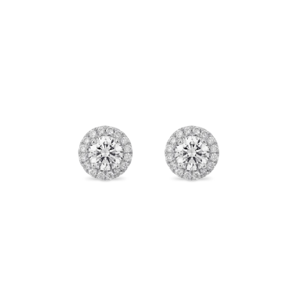 Halo Studs Earrings | Round Cut | Halo 1.5 mm | White Gold