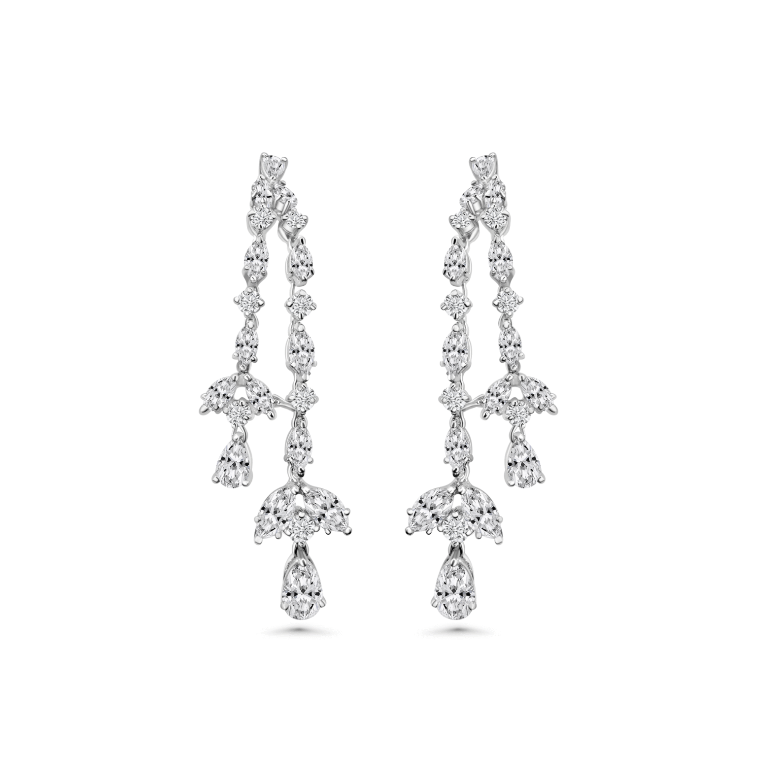 Pear Marquise Drops Earrings | Pear & Marquise Cut | Pavé Setting 1.5 mm | White Gold