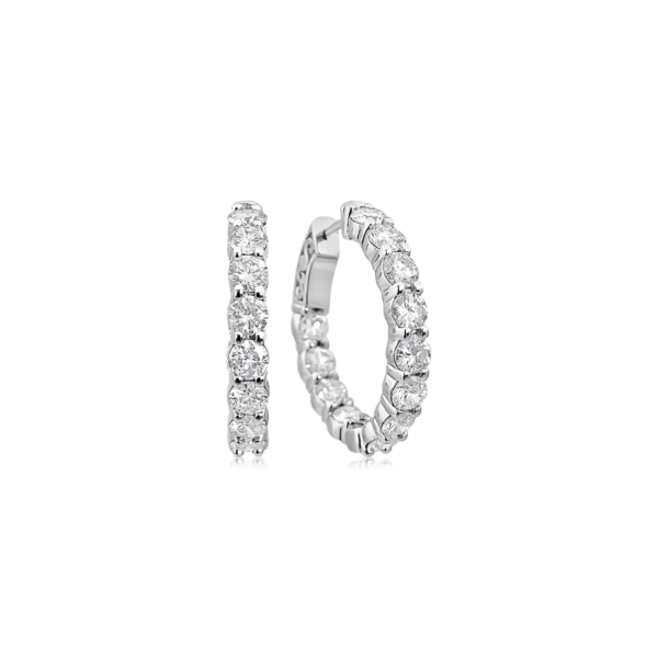 Diamond Hoops | Round Hoops Earrings | White Gold