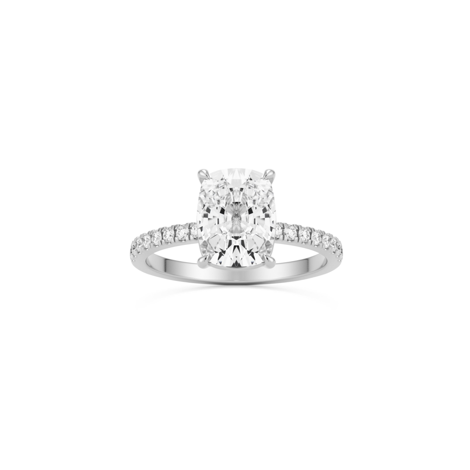 The Medici Aurora | 4 carats Cushion Elongated Cut | Pavé & prongs setting | White Gold