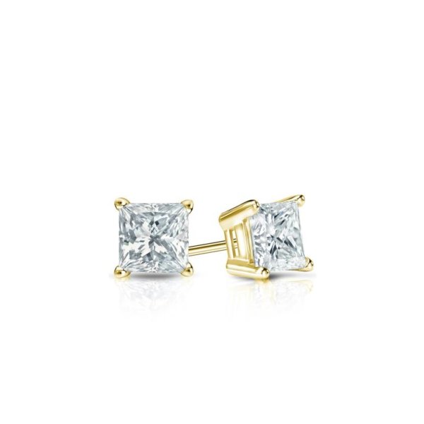 Medici Princess Studs | 1,5 carats Princess Cut Earrings | Yellow Gold - Image 2