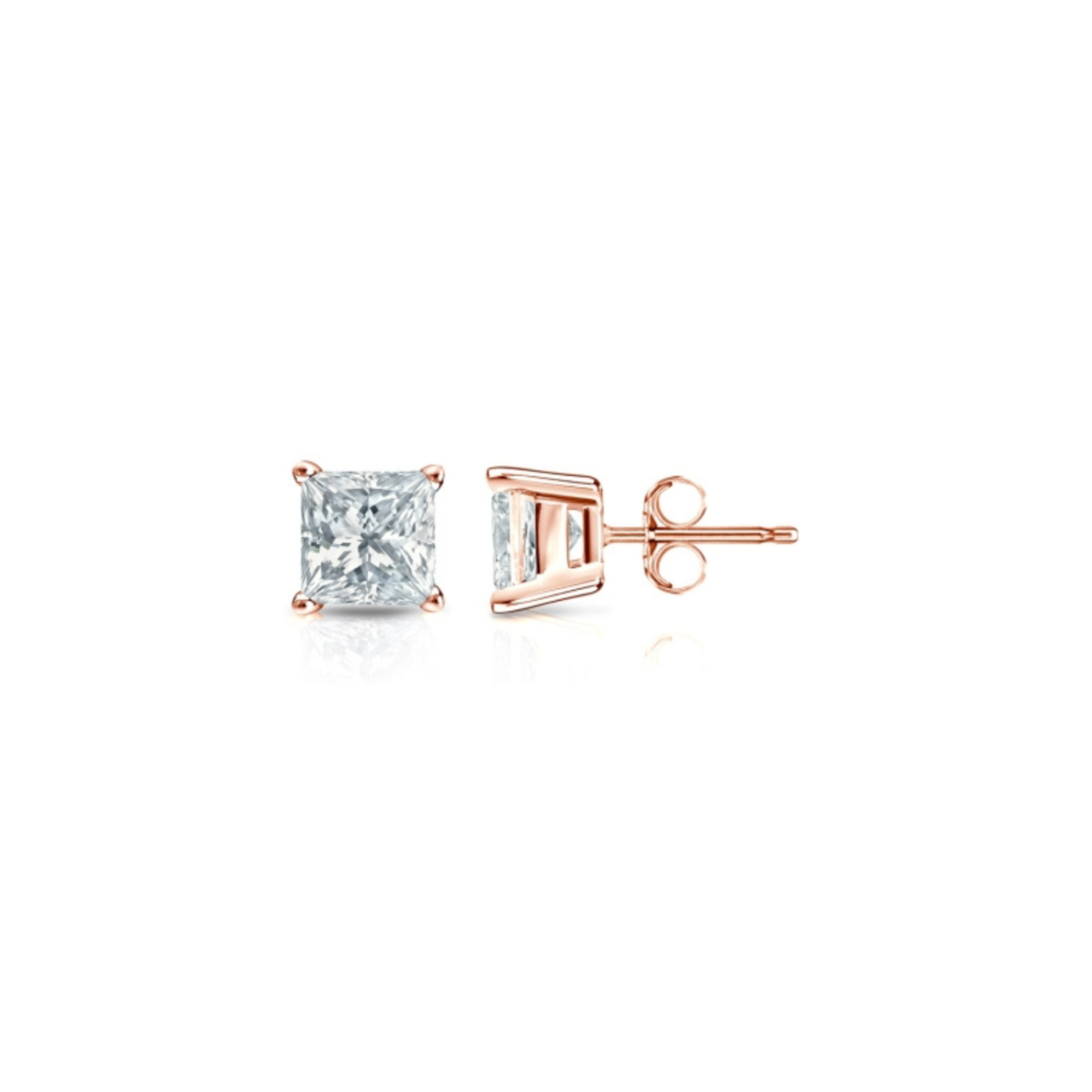 Medici Princess Studs | 1 carat Princess Cut Earrings | Rose Gold