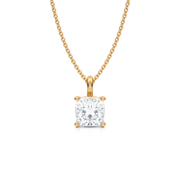 Medici Cushion Stud Necklace | 2 carats Cushion Cut | Yellow Gold