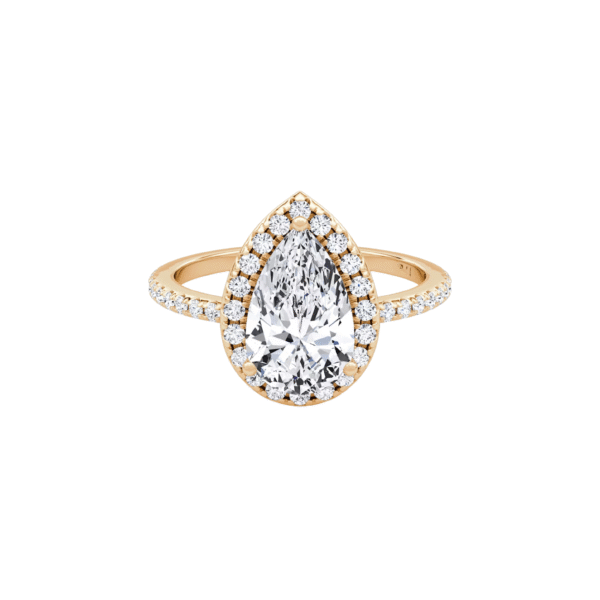 The Giulia Ring | 2 carats Pear Shape | Halo & pavé 1.5 mm | Yellow Gold - Image 3