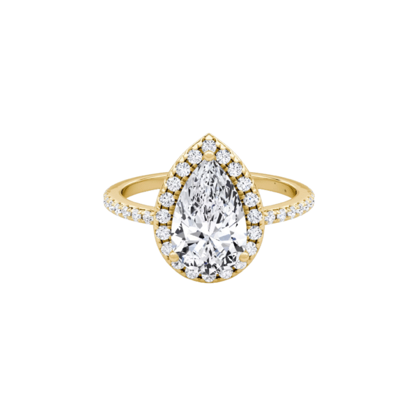 The Giulia Ring | 2 carats Pear Shape | Halo & pavé 1.5 mm | Yellow Gold