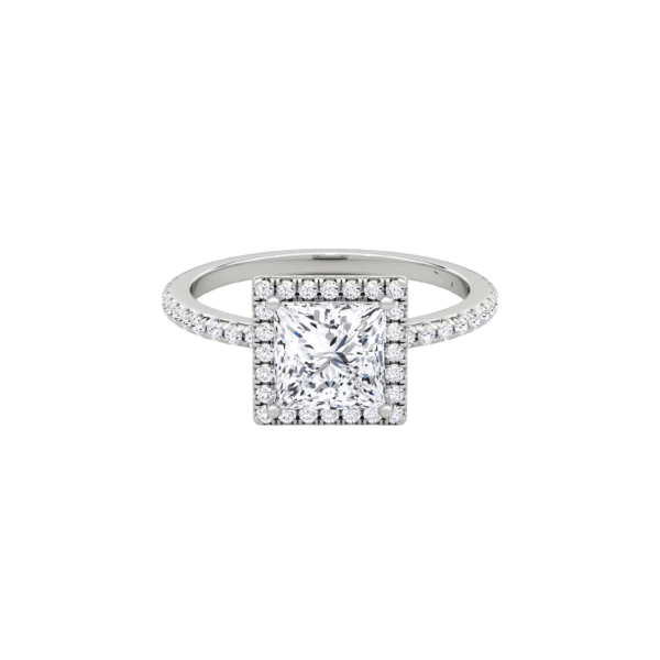 The Medici Halo Principessa Ring | 1,5 carats Princess Cut | Halo & Pavé 1.5 mm | White Gold