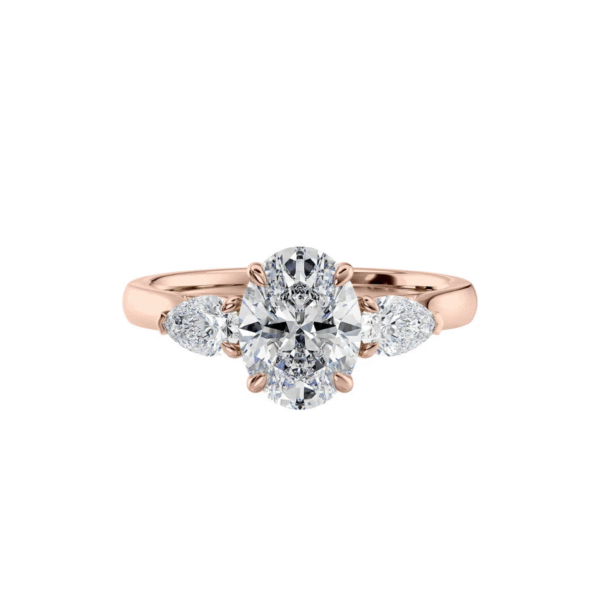 The Lucia | 2 carats Oval Cut & Pear Side Stone | Rose Gold