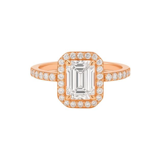 Medici Margaux Emerald Cut Halo Ring with Pavé Band