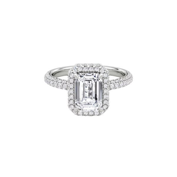 The Margaux | 1,5 carat Emerald Cut with 1,5 mm halo and pavé band | Rose Gold - Image 3