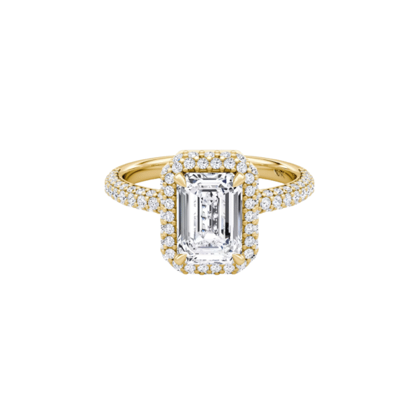 The Margaux | 1,5 carat Emerald Cut with 1,5 mm halo and pavé band | Rose Gold - Image 4