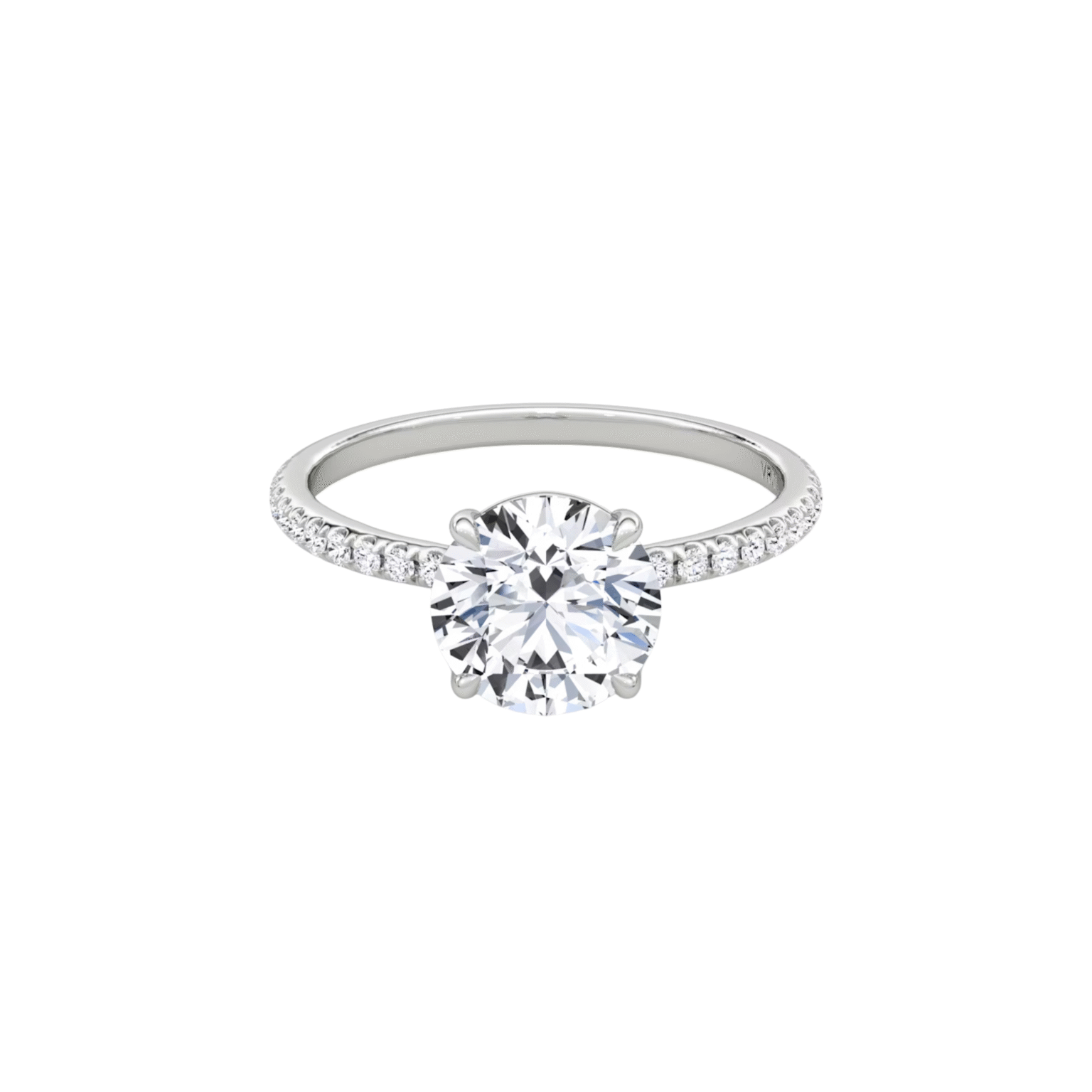 Classic 4 Prongs | 2 carats Round Cut & Pavé Band | White Gold